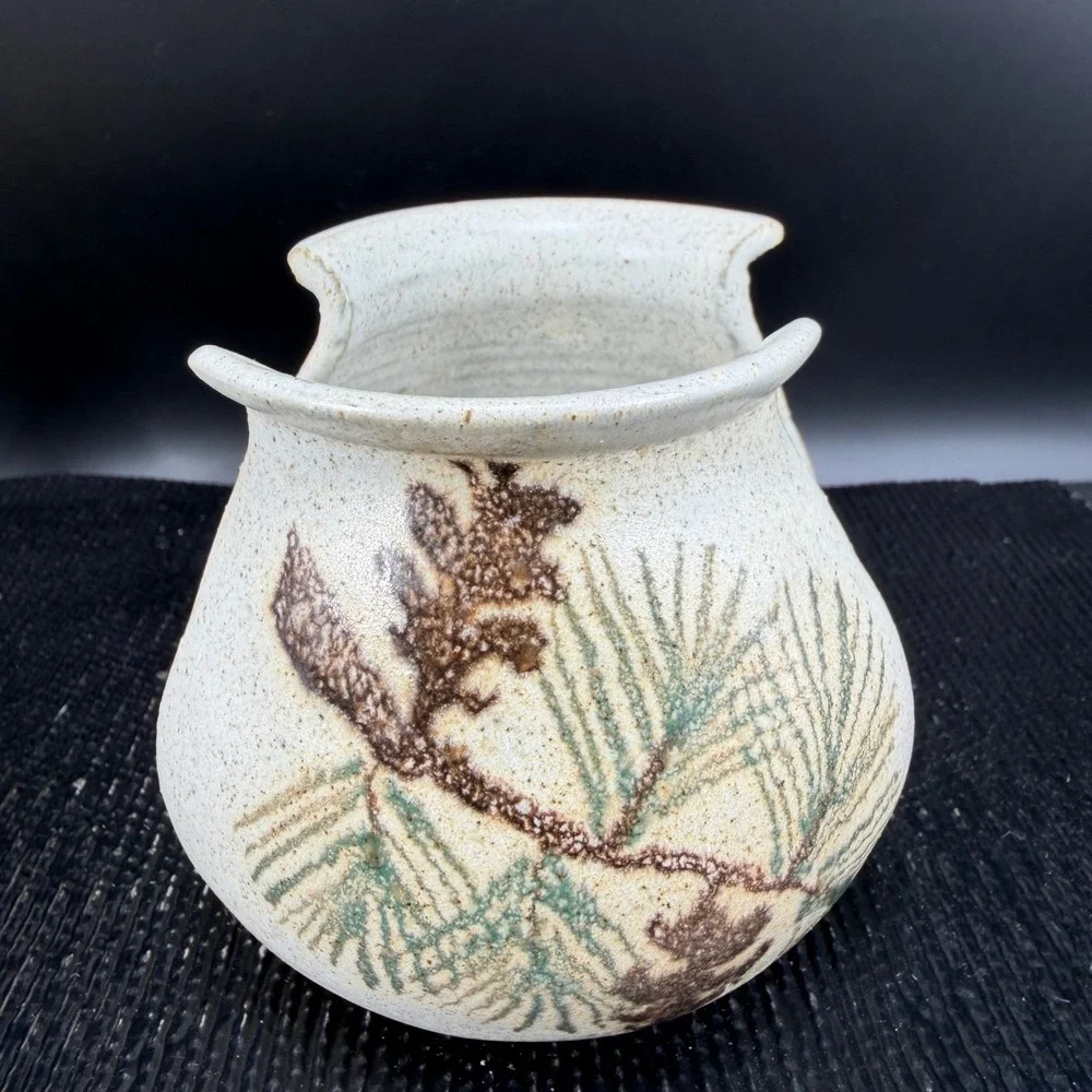 Studio Pottery Hand Painted Pine Cone Napkin Holder‎ Signed Stoneware Rustic 3